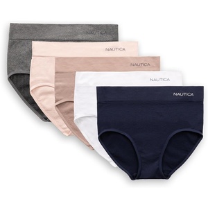 Nautica Women’s Seamless Ribbed Knit Brief Underwear Set, 5-Pack(Nocturnal Navy/White/Soft Taupe/Blushed Ice/Md Heather Grey)