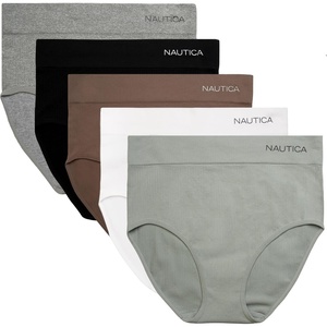Nautica Women’s Seamless Ribbed Knit Brief Underwear Set, 5-Pack(Pale Sage/White/Light Mocha/Black/Md Heather Grey)