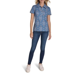 Nautica Women’s Short Sleeve Collared Cotton Interlock Soft Touch Polo(French Blue Multi)