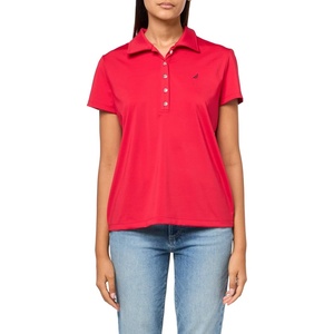 Nautica Women’s Short Sleeve Collared Cotton Interlock Soft Touch Polo(Regatta Red)