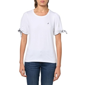 Nautica Women’s Short Sleeve Cotton Solid T-Shirt(Bright White)