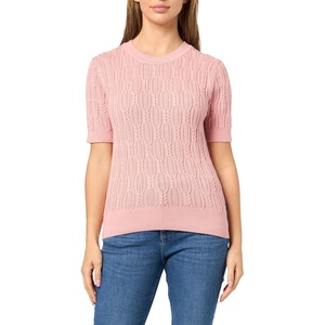 Nautica Women’s Short Sleeve Crew Neck Cable Solid Sweater(Bridal Rose)