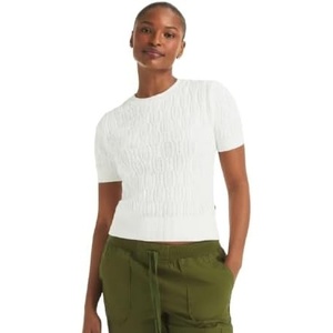 Nautica Women’s Short Sleeve Crew Neck Cable Solid Sweater(Bright White)