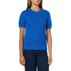 Nautica Women’s Short Sleeve Crew Neck Cable Solid Sweater(Cerulean)