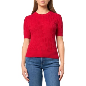 Nautica Women’s Short Sleeve Crew Neck Cable Solid Sweater(Scarlet)