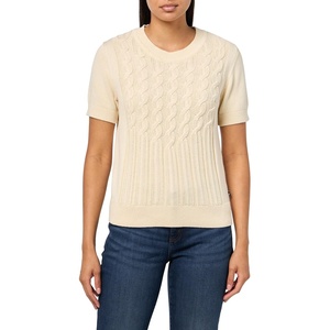 Nautica Women’s Short Sleeve Crew Neck Cable Solid Sweater(White Swan)