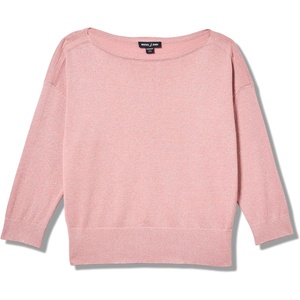 Nautica Women’s Short Sleeve Lurex V-Neck Pullover(Bridal Rose Multi)