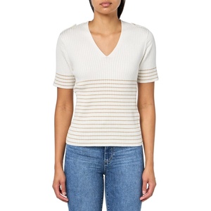 Nautica Women’s Short Sleeve Lurex V-Neck Pullover(Ivory Multi)