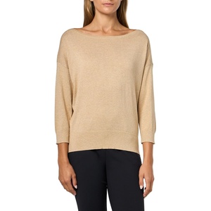 Nautica Women’s Short Sleeve Lurex V-Neck Pullover(Light Fawn/Gold)