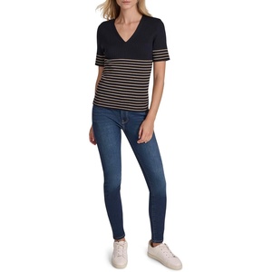 Nautica Women’s Short Sleeve Lurex V-Neck Pullover(Night Sky Multi)