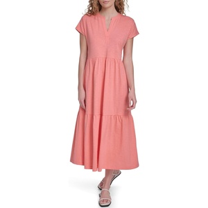 Nautica Women’s Short Sleeve Midi Tiered Solid Dress(Bloom)