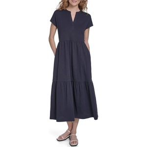 Nautica Women’s Short Sleeve Midi Tiered Solid Dress(Night Sky)