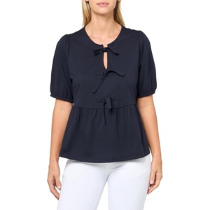 Nautica Women’s Short Sleeve Peplum Solid Bow Detail Top(Night Sky)