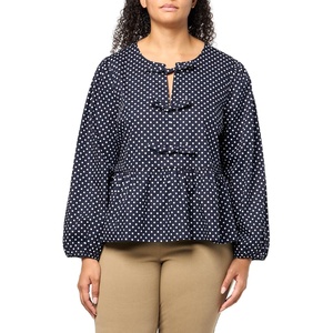 Nautica Women’s Short Sleeve Poplin Peplum Tie Front Top(Night Sky/Bright White)