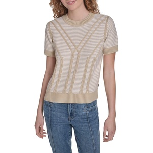 Nautica Women’s Short Sleeve Striped Pullover Sweater with Tipping(Night Sky/ Bright White)