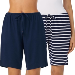 Nautica Womens Sleep Bermuda Shorts – Lightweight, Breathable Pajama Bottoms – Cotton Knit Jersey Sleepwear and Loungewear(2 Pack Navy/Navy Stripe)