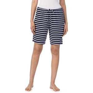 Nautica Womens Sleep Bermuda Shorts – Lightweight, Breathable Pajama Bottoms – Cotton Knit Jersey Sleepwear and Loungewear(Navy Stripe)