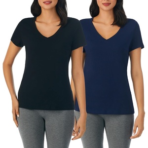 Nautica Womens Sleep Shirt – Lightweight, Breathable Pajama Top – Cotton Knit Jersey V-Neck Sleepwear and Loungewear(2 Pack Navy/Black)