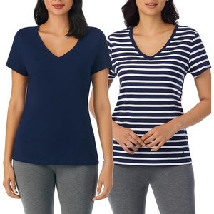 Nautica Womens Sleep Shirt – Lightweight, Breathable Pajama Top – Cotton Knit Jersey V-Neck Sleepwear and Loungewear(2 Pack Navy/Navy Stripe)