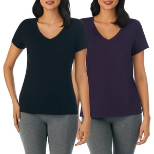 Nautica Womens Sleep Shirt – Lightweight, Breathable Pajama Top – Cotton Knit Jersey V-Neck Sleepwear and Loungewear(2 Pack Purple/Black)
