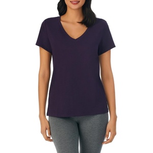 Nautica Womens Sleep Shirt – Lightweight, Breathable Pajama Top – Cotton Knit Jersey V-Neck Sleepwear and Loungewear(Eggplant)