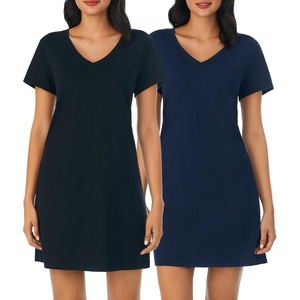 Nautica Womens Sleep Shirt Dress – Cotton Knit Jersey V-Neck Pajama Top – Lightweight & Breathable Sleepwear Loungewear(2 Pack Navy/Black)