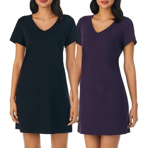 Nautica Womens Sleep Shirt Dress – Cotton Knit Jersey V-Neck Pajama Top – Lightweight & Breathable Sleepwear Loungewear(2 Pack Purple/Black)