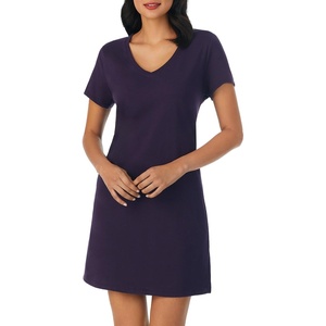 Nautica Womens Sleep Shirt Dress – Cotton Knit Jersey V-Neck Pajama Top – Lightweight & Breathable Sleepwear Loungewear(Eggplant)