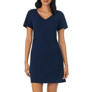 Nautica Womens Sleep Shirt Dress – Cotton Knit Jersey V-Neck Pajama Top – Lightweight & Breathable Sleepwear Loungewear(Navy)