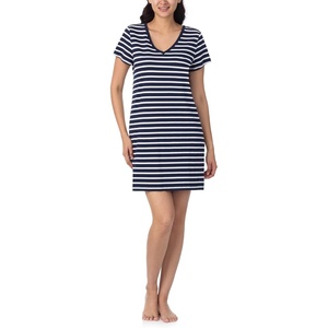 Nautica Womens Sleep Shirt Dress – Cotton Knit Jersey V-Neck Pajama Top – Lightweight & Breathable Sleepwear Loungewear(Navy Stripe)