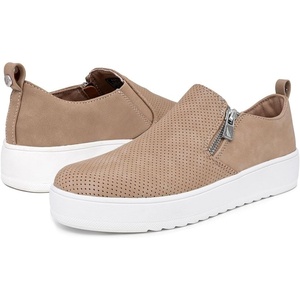 Nautica Women’s Slip-On Fashion Sneakers with Side Zipper – Comfortable Low-Top Walking Shoes for Casual Everyday Wear(Taupe)