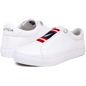 Nautica Women’s Slip-On Sneakers – Casual Low-Top Walking Shoes – Comfortable No-Lace Fashion Tennis Style(Nitara-red White Blue)