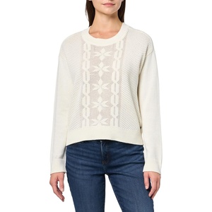 Nautica Women’s Snowflake Long Sleeve Cable Crew Sweater(Ivory)