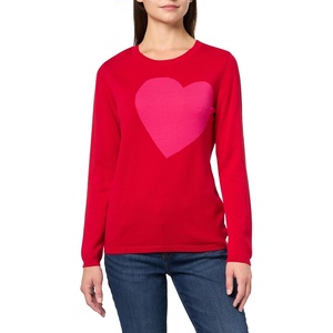 Nautica Women’s Soft Heart Long Sleeve Crewneck Sweater(Scarlet/Aster Pink)
