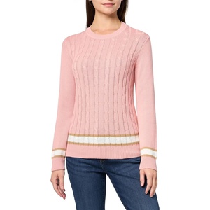 Nautica Women’s Solid Cable Long Sleeve Tipped Sweater(Bridal Rose Multi)