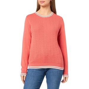 Nautica Women’s Solid Cable Long Sleeve Tipped Sweater(Coralie/Ivory)