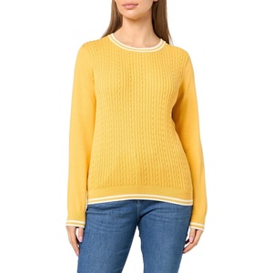 Nautica Women’s Solid Cable Long Sleeve Tipped Sweater(Deep Maize/Ivory)