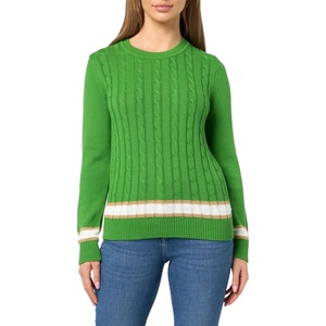 Nautica Women’s Solid Cable Long Sleeve Tipped Sweater(New Leaf Multi)