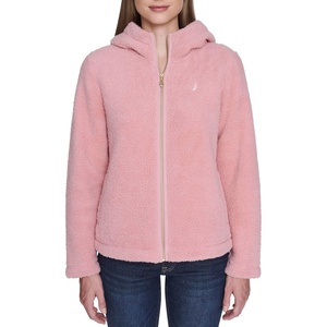 Nautica Women’s Solid Sherpa Zipup Hoodie Jacket(Bridal Rose)