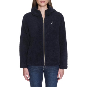 Nautica Women’s Solid Sherpa Zipup Hoodie Jacket(Night Sky)