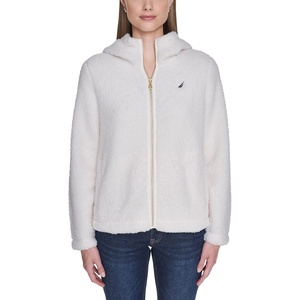 Nautica Women’s Solid Sherpa Zipup Hoodie Jacket(Soft Ivory)