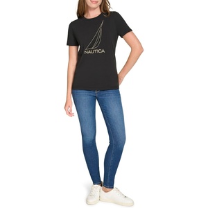 Nautica Women’s Solid Short Sleeve Crew Neckline T-Shirt(Black)