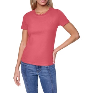 Nautica Women’s Solid Short Sleeve Crew Neckline T-Shirt(Mineral Red)