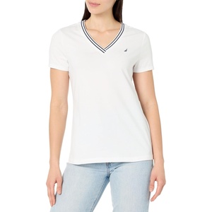 Nautica Women’s Solid V-Neck Short Sleeve T-Shirt(Bright White)