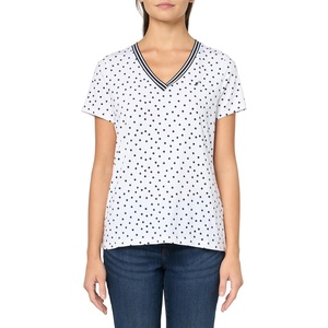 Nautica Women’s Solid V-Neck Short Sleeve T-Shirt(Bright White/Sky Captain)