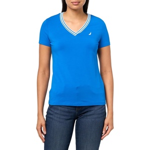 Nautica Women’s Solid V-Neck Short Sleeve T-Shirt(Cerulean Blue)