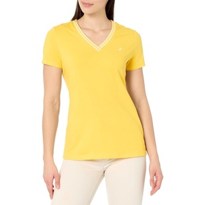 Nautica Women’s Solid V-Neck Short Sleeve T-Shirt(Daffodil)