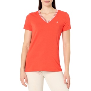 Nautica Women’s Solid V-Neck Short Sleeve T-Shirt(Grenadine)