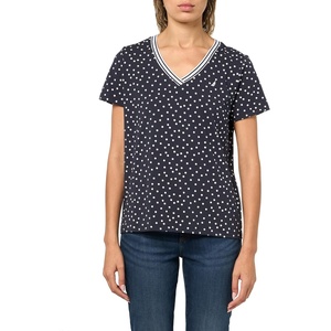 Nautica Women’s Solid V-Neck Short Sleeve T-Shirt(Night Sky/Bright White)