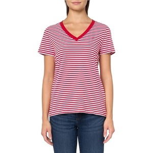 Nautica Women’s Solid V-Neck Short Sleeve T-Shirt(Scarlet/Bright White)